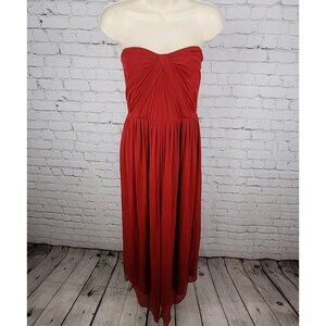 David's Bridal Apple Red Chiffon Empire Pleated Strapless Gown Maxi Dress 18